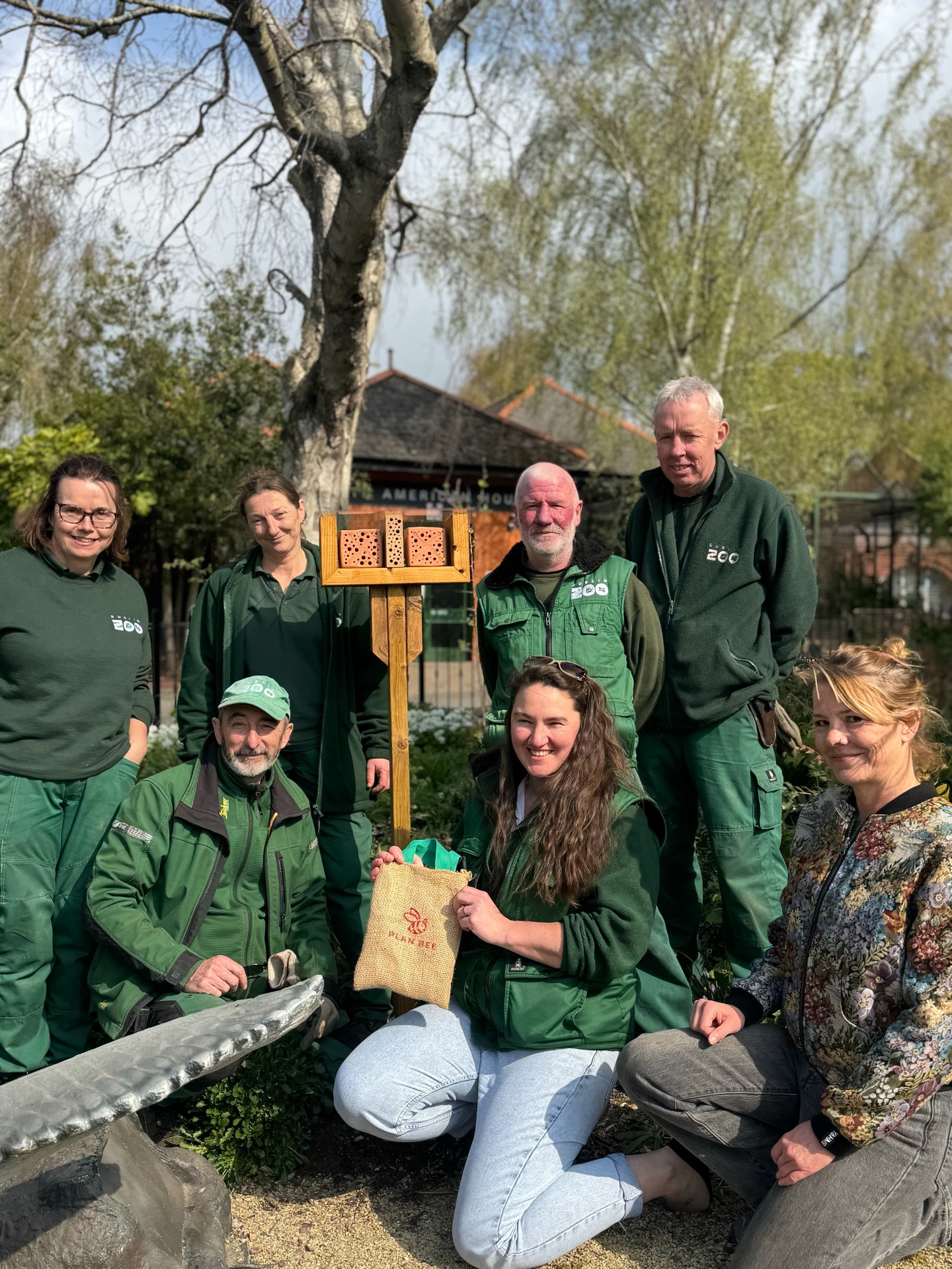 Dublin Zoo meets PLAN BEE: A new bee nesting habitat was installed thanks to the horticulture team and Louise Enderby (Species Survival Officer)